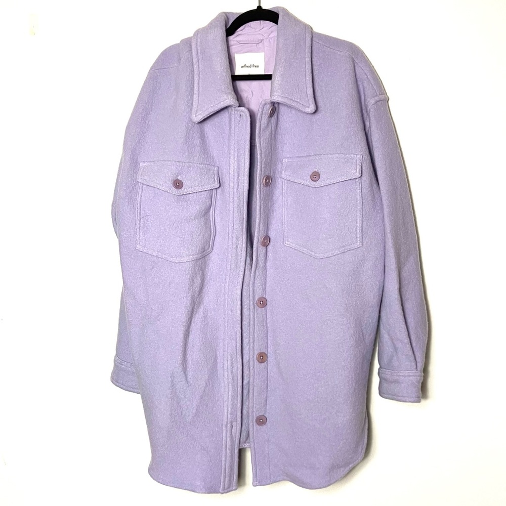 Wilfred Free Aritzia 'Ganna' 100% Merino Wool Shacket Jacket Lavender 2XL